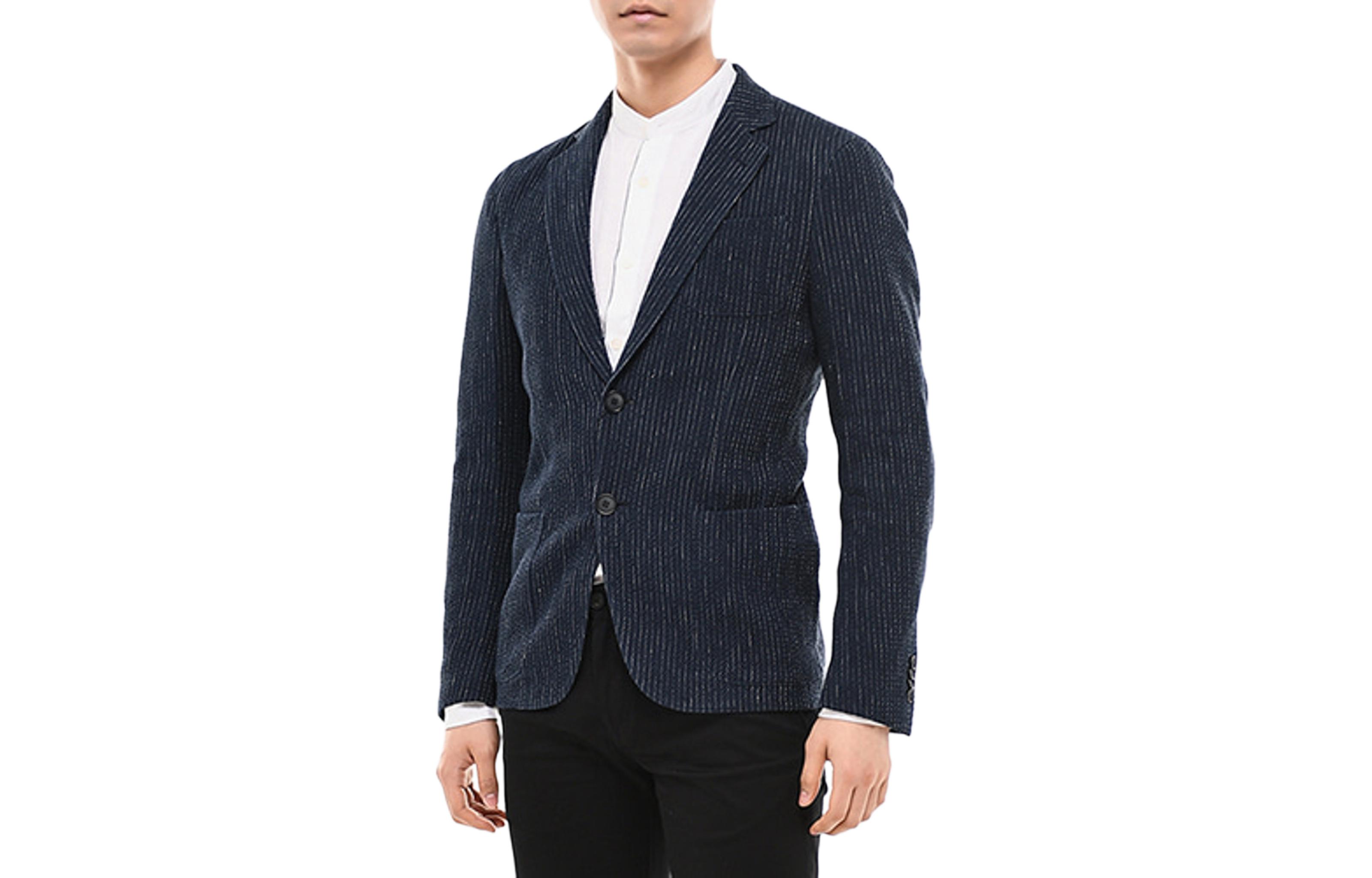 Emporio Armani Navy Blue Pinstripe Single-Breasted Jacket 8WGGG02B-T01KE-UBS7
