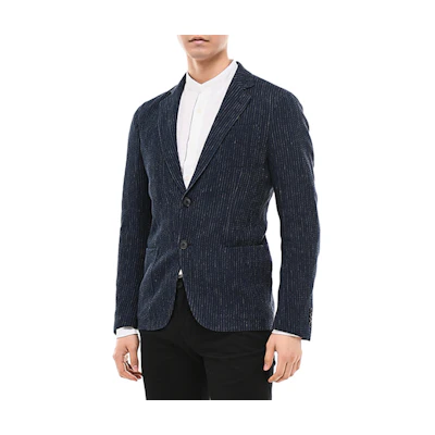 Emporio Armani Navy Blue Pinstripe Single-Breasted Jacket 8WGGG02B-T01KE-UBS7
