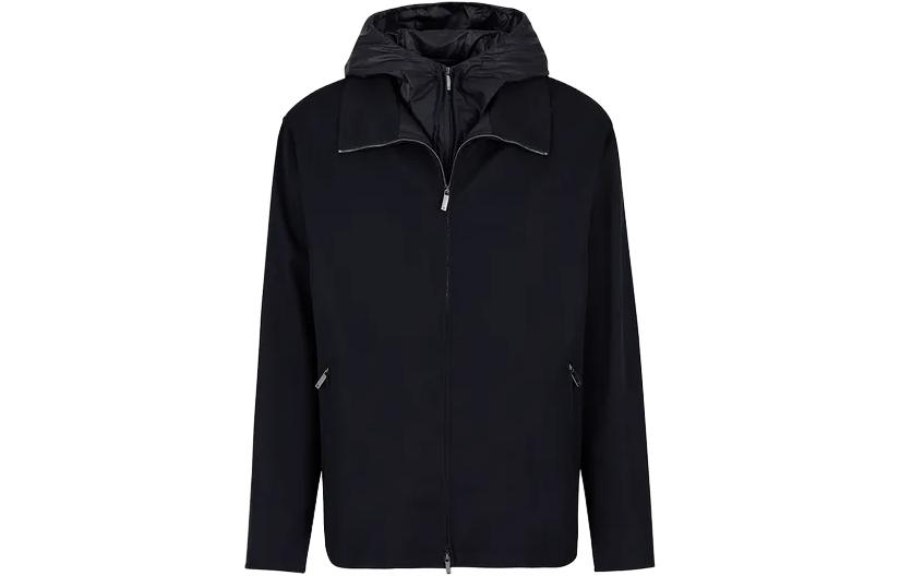 Emporio Armani Navy Blue Solid Color Zipper Hoodie Jacket D41R53-D1003-1922