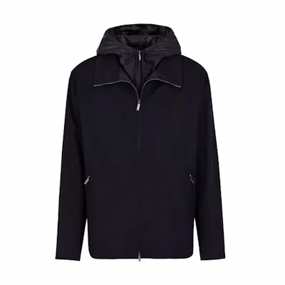 Emporio Armani Navy Blue Solid Color Zipper Hoodie Jacket D41R53-D1003-1922