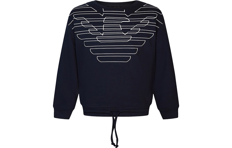 Emporio Armani Navy Blue Solid Logo Print Drawstring Hoodie 3G1ME6-1J36Z-0922