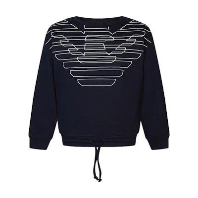Emporio Armani Navy Blue Solid Logo Print Drawstring Hoodie 3G1ME6-1J36Z-0922