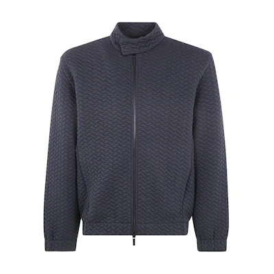 Emporio Armani Navy Blue Solid Zip-Up Long Sleeve Jacket POIZON240717555