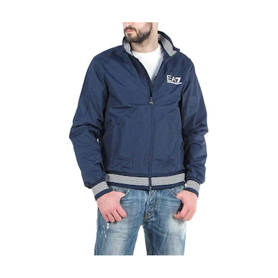 Emporio Armani Navy Blue Stripe Logo High Neck Zip-Up Jacket 271187-4P151-06935
