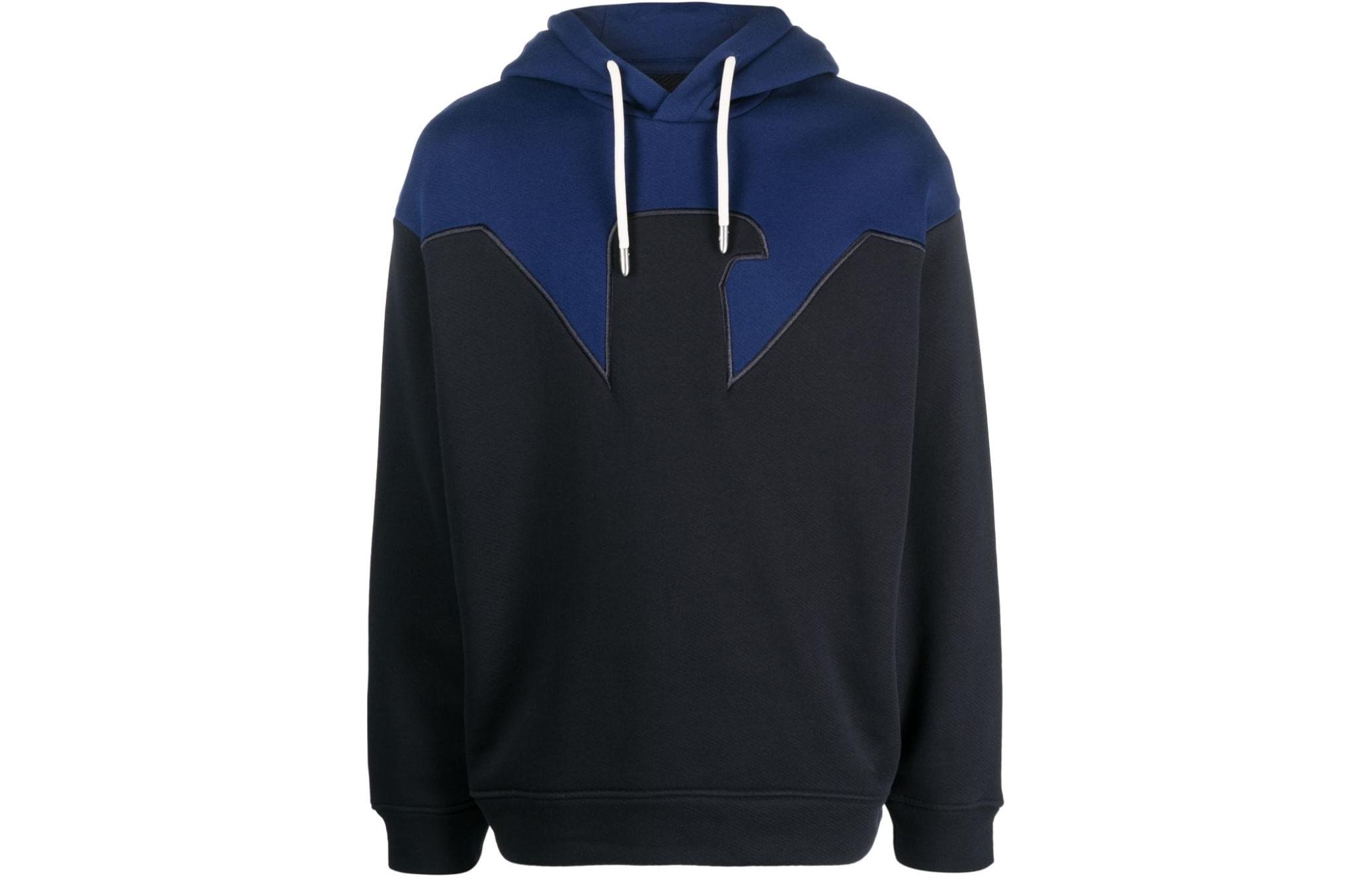 Emporio Armani Navy Eagle Logo Patchwork Pullover Hoodie 6R1MFW-1JFGZ-09L1