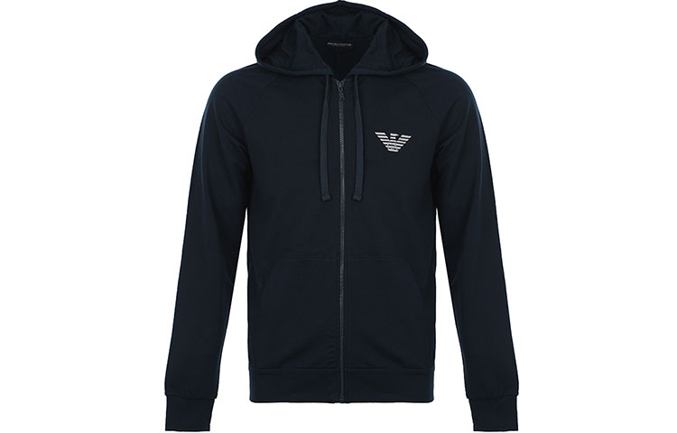 Emporio Armani Navy Hoodie with Logo Embroidery and Zip-Up Design 111835-1A5750-0135