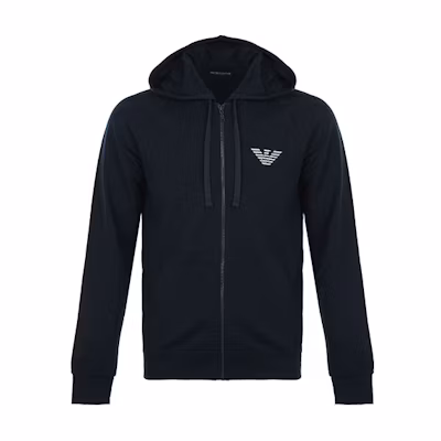 Emporio Armani Navy Hoodie with Logo Embroidery and Zip-Up Design 111835-1A5750-0135