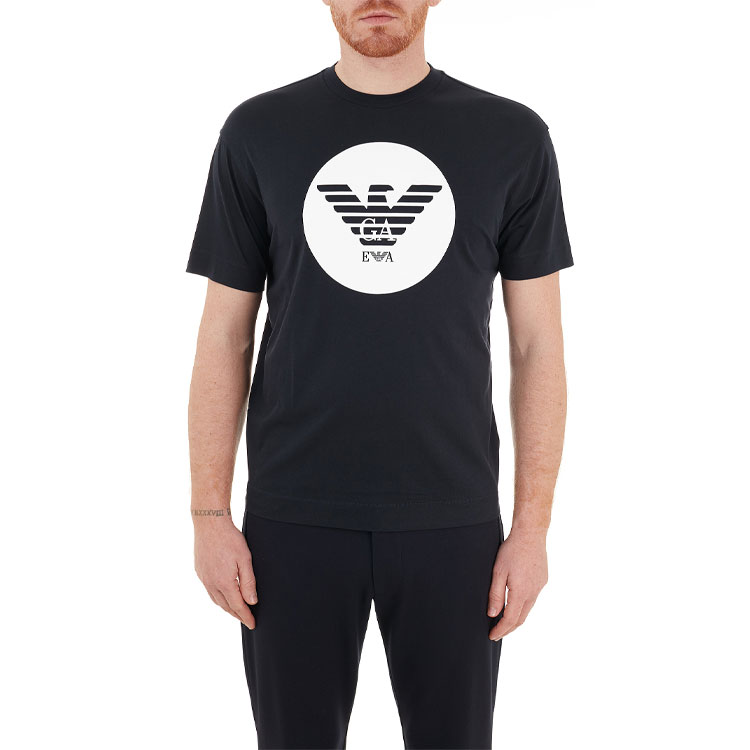 Shop エンポリオ アルマーニ ネイビー ロゴ クルーネック 半袖 Tシャツ 6H1T73-1JDXZ-0920-S