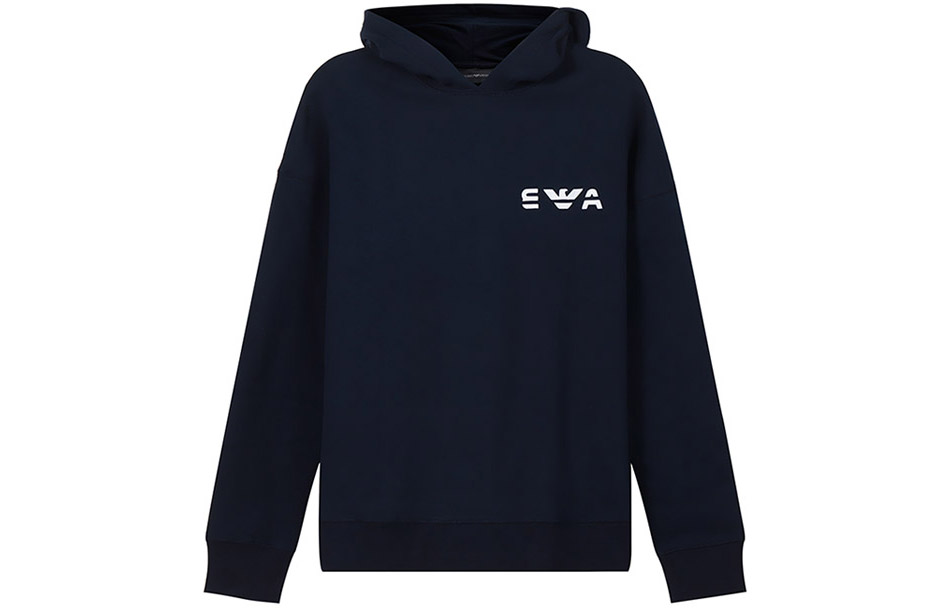 Order Emporio Armani Navy Logo Cetakan Fleece Hoodie Koleksi SS22 3L1MCK-1JXDZ-0920