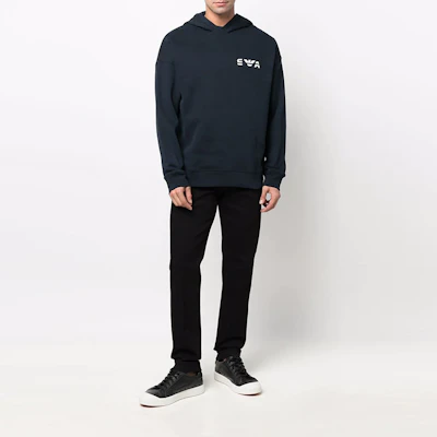 Emporio Armani Navy Logo Cetakan Fleece Hoodie Koleksi SS22 3L1MCK-1JXDZ-0920 Shop Emporio Armani Navy Logo Cetakan Fleece Hoodie Koleksi SS22 3L1MCK-1JXDZ-0920