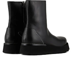 Shop EMPORIO ARMANI 阿瑪尼 厚底光面納帕皮短靴 黑色