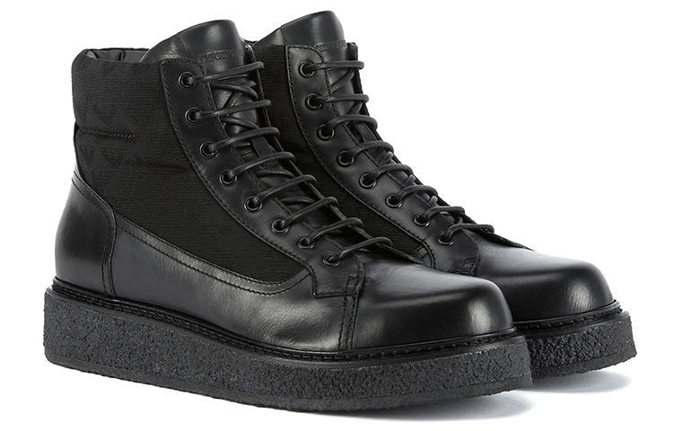 Lookbook Emporio Armani Sepatu Boot Kulit Nylon Cetak 'Hitam' X4M362XN0511K001