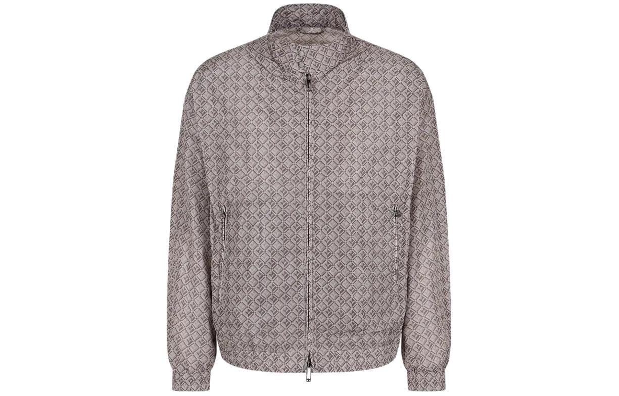 Emporio Armani Printed Stand Collar Oversized Jacket Greyish Brown 3D1BH9-1NTDZ-F618