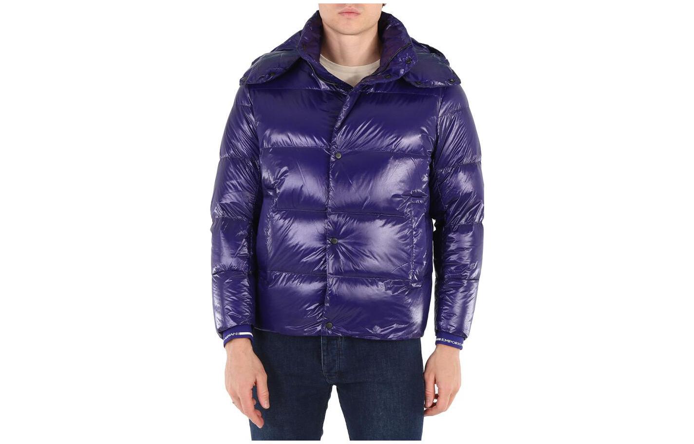 Emporio Armani Purple Hooded Button-Up Down Jacket with Filling 6K1B88-1NPDZ-0835