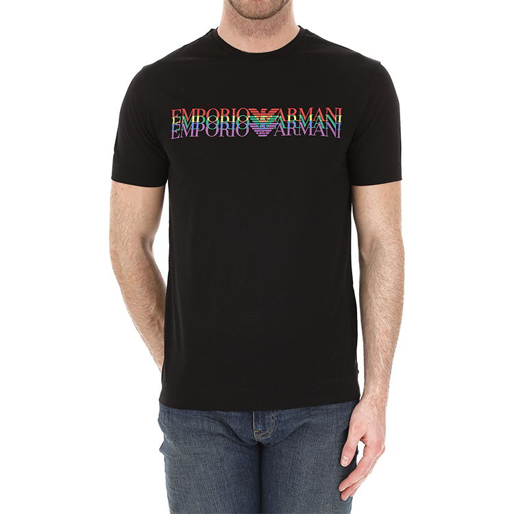 Lookbook エンポリオアルマーニ レインボーロゴTシャツ ブラック 3G1TM6-1JQXZ-F067