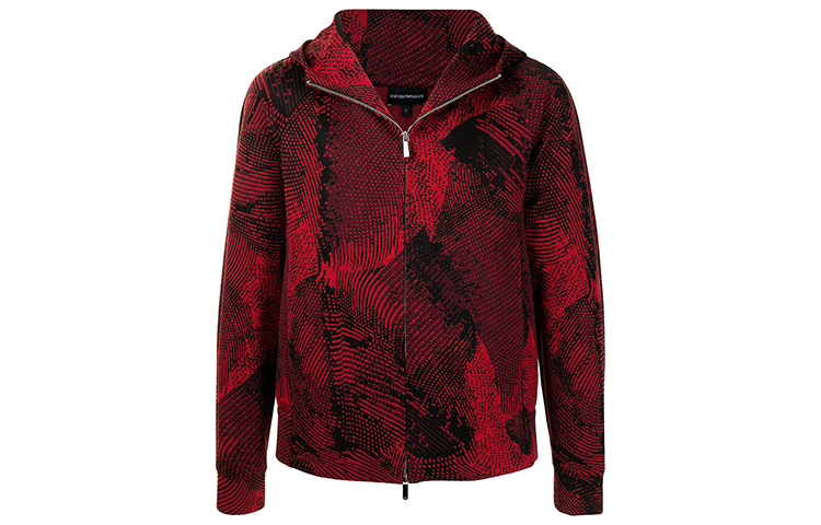 Emporio Armani Red Abstract Print Zip-Up Hoodie Jacket 3K1B6P-1JN9Z-F315