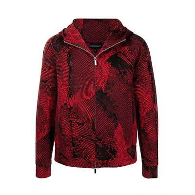 Emporio Armani Red Abstract Print Zip-Up Hoodie Jacket 3K1B6P-1JN9Z-F315