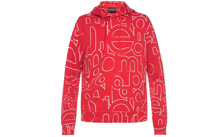 Emporio Armani Red Logo Print Cotton Hoodie Pullover 3H1MN9-1JVTZ-F305