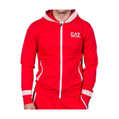 Emporio Armani Red Logo Print Zip-Up Hoodie with Long Sleeves 3KPM25-PJ05Z-1451