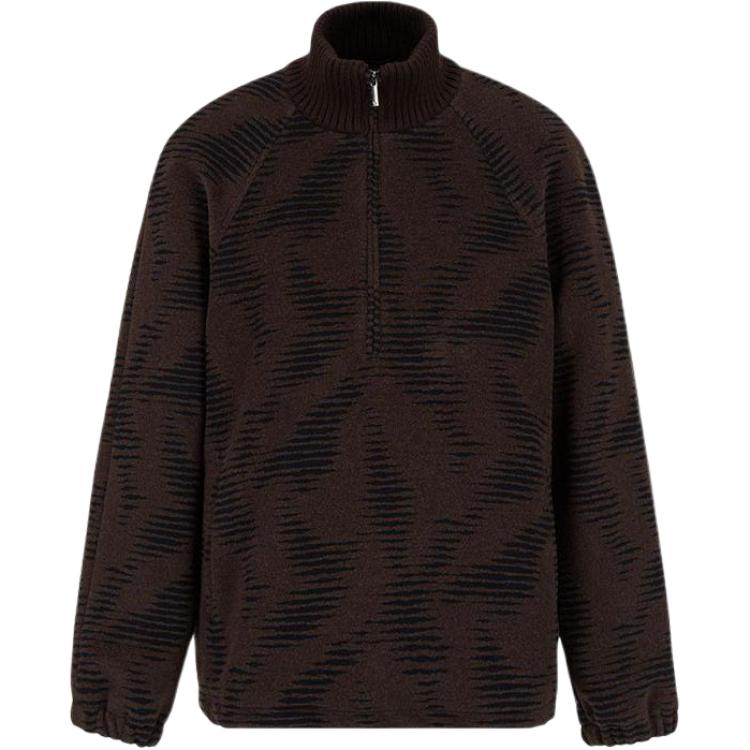 Emporio Armani Ribbed Knit Half-Zip High Neck Jacket Brown B1R660-B12881-0478