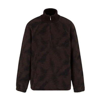 Emporio Armani Ribbed Knit Half-Zip High Neck Jacket Brown B1R660-B12881-0478
