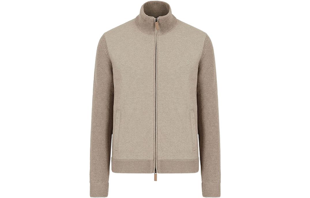 Emporio Armani Ribbed Knit Zipper Jacket Beige 6K1BY2-1MFBZ1-0118