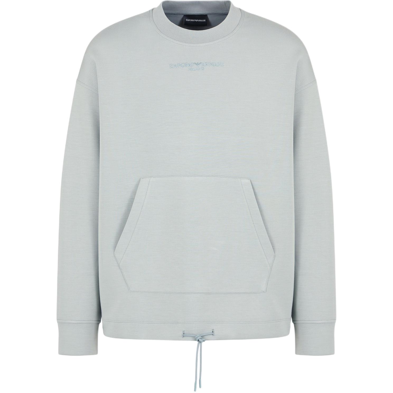 Emporio Armani Silver Blue Logo Embroidered Crewneck Sweatshirt for Men 6D1MC1-1JRRZ-06J9