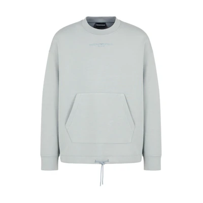 Emporio Armani Silver Blue Logo Embroidered Crewneck Sweatshirt for Men 6D1MC1-1JRRZ-06J9