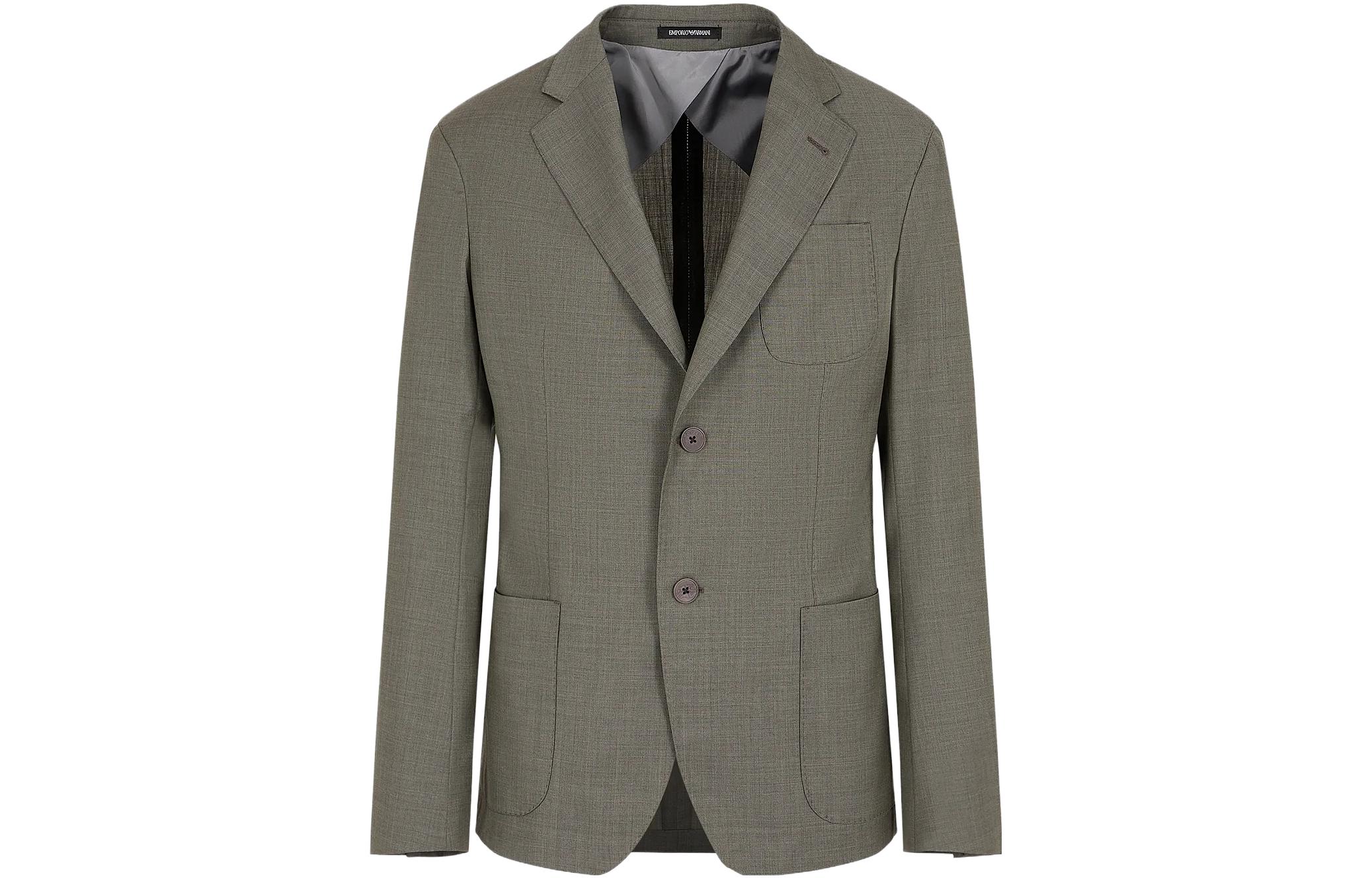Emporio Armani Single-Breasted Solid Suit Jacket in Gray-Green H41GC7-E1033-1541