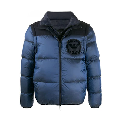 Emporio Armani Sky Blue Logo Puffer Jacket with Geometric Design 6G1BP8-1NINZ-0746