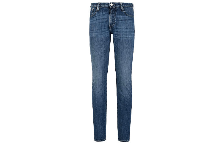 EMPORIO ARMANI Slim Fit Blue Jeans with Distressed Eagle Logo. 8N1J06-1D5QZ-0942