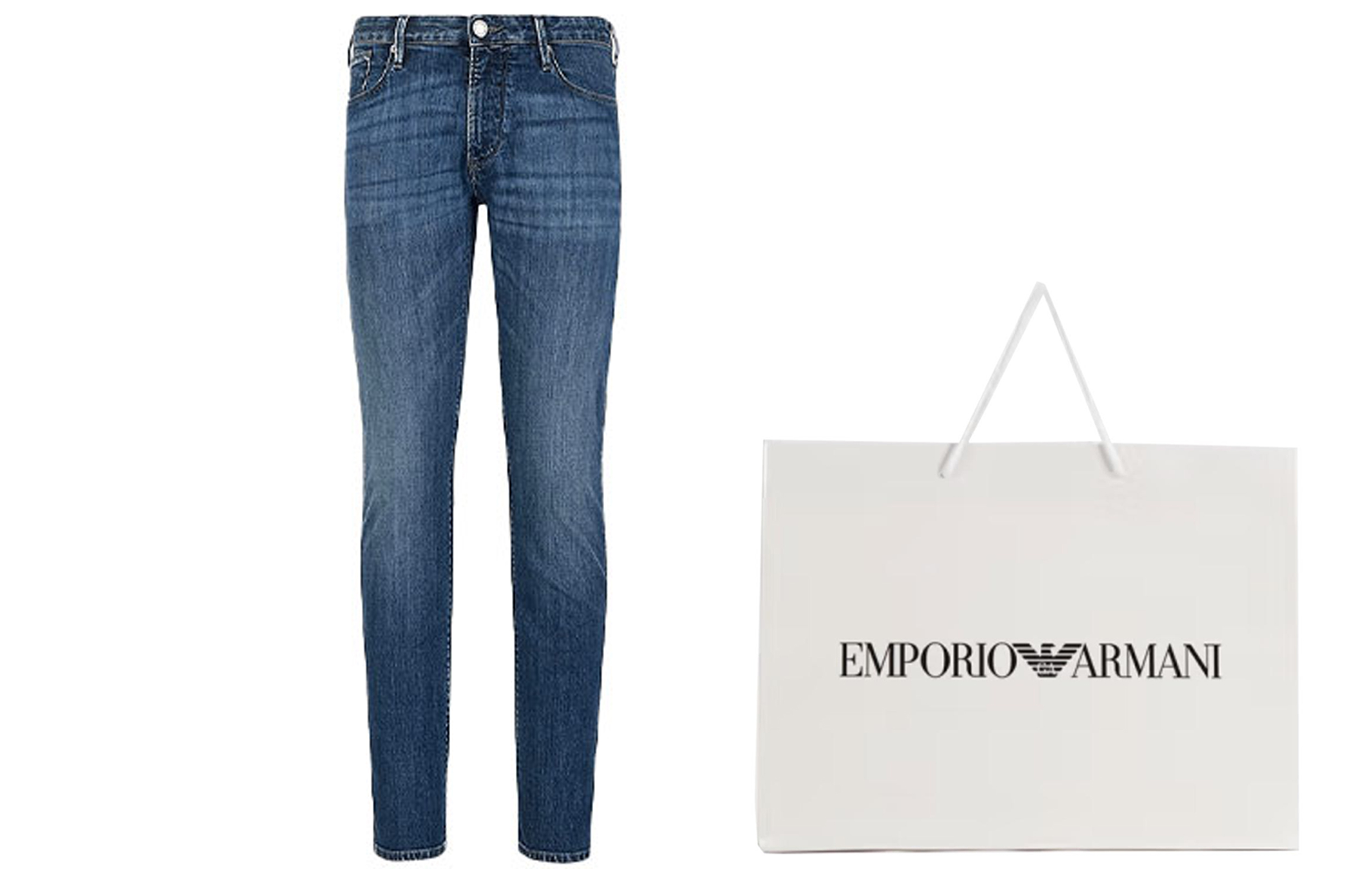 Lookbook EMPORIO ARMANI Jeans Slim Fit Biru dengan Logo Helang Distressed. 8N1J06-1D5QZ-0942