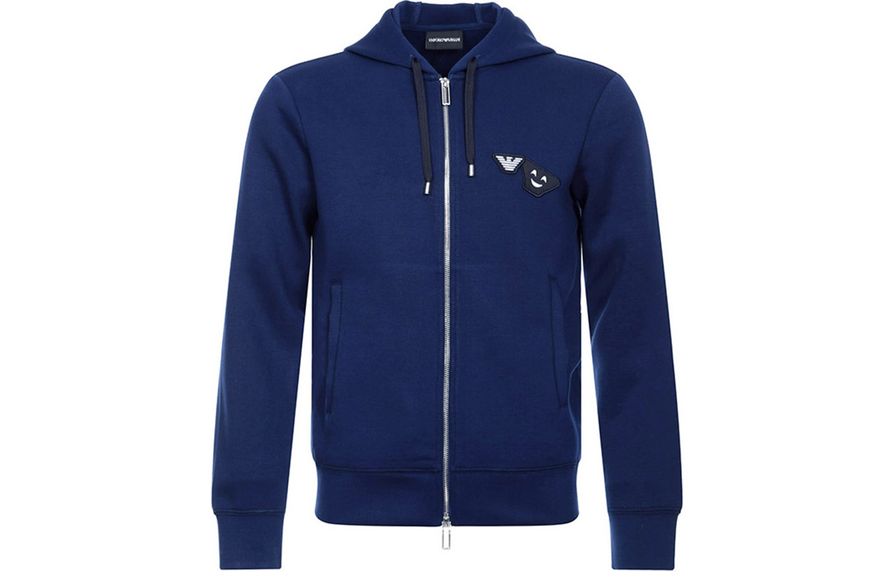 Emporio Armani Smiley Badge Zip Hoodie Cerulean Blue 6Z1BS2-1JTYZ-0934