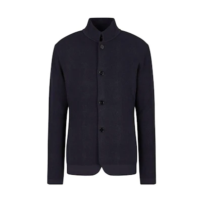 Emporio Armani Solid Color Button-Up Stand Collar Jacket Navy Blue 6L1GY11-MFDZ1-0922