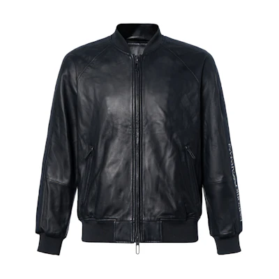 Emporio Armani Solid Color Double-Zip Leather Jacket - Dark Blue 41B5BP-41P5B-9220
