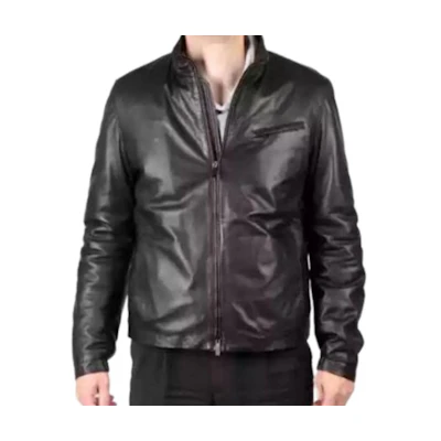 Emporio Armani Solid Color Leather Long-Sleeve Jacket MCR01P-MCP03-001
