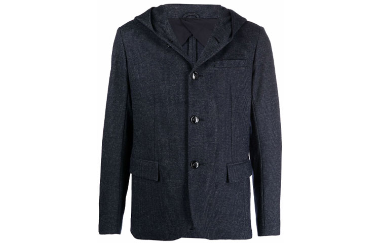 Emporio Armani Solid Color Single-Breasted Hooded Jacket - Blue 6K1GN6-1JVWZ-F932