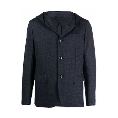 Emporio Armani Solid Color Single-Breasted Hooded Jacket - Blue 6K1GN6-1JVWZ-F932