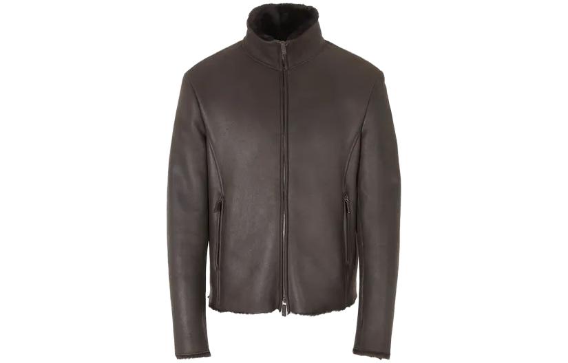 Emporio Armani Solid Color Zip-Up Jacket Brown 4SR13P-4SP19-1479
