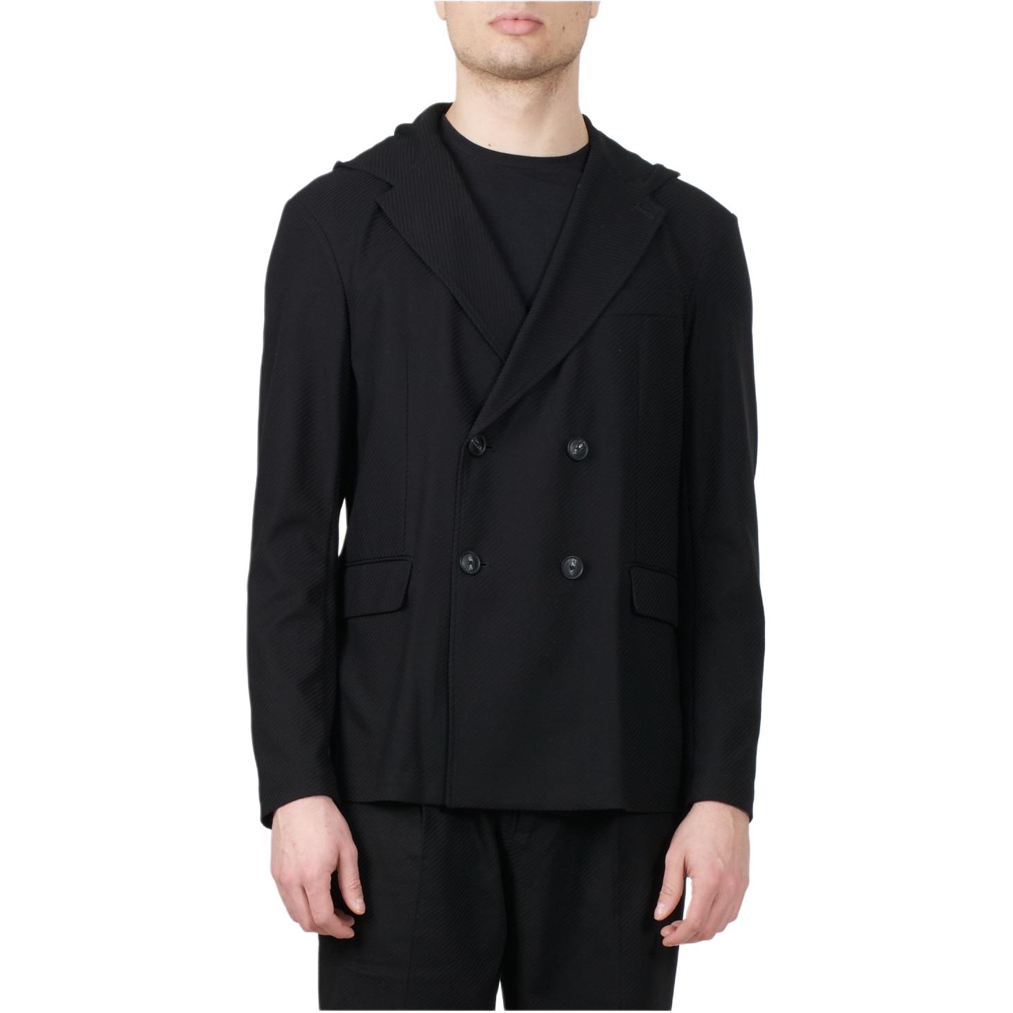 Emporio Armani Solid Double-Breasted Slim Fit Jacket - Black 3D1GL2-1JGYZ-F015