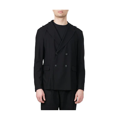 Emporio Armani Solid Double-Breasted Slim Fit Jacket - Black 3D1GL2-1JGYZ-F015