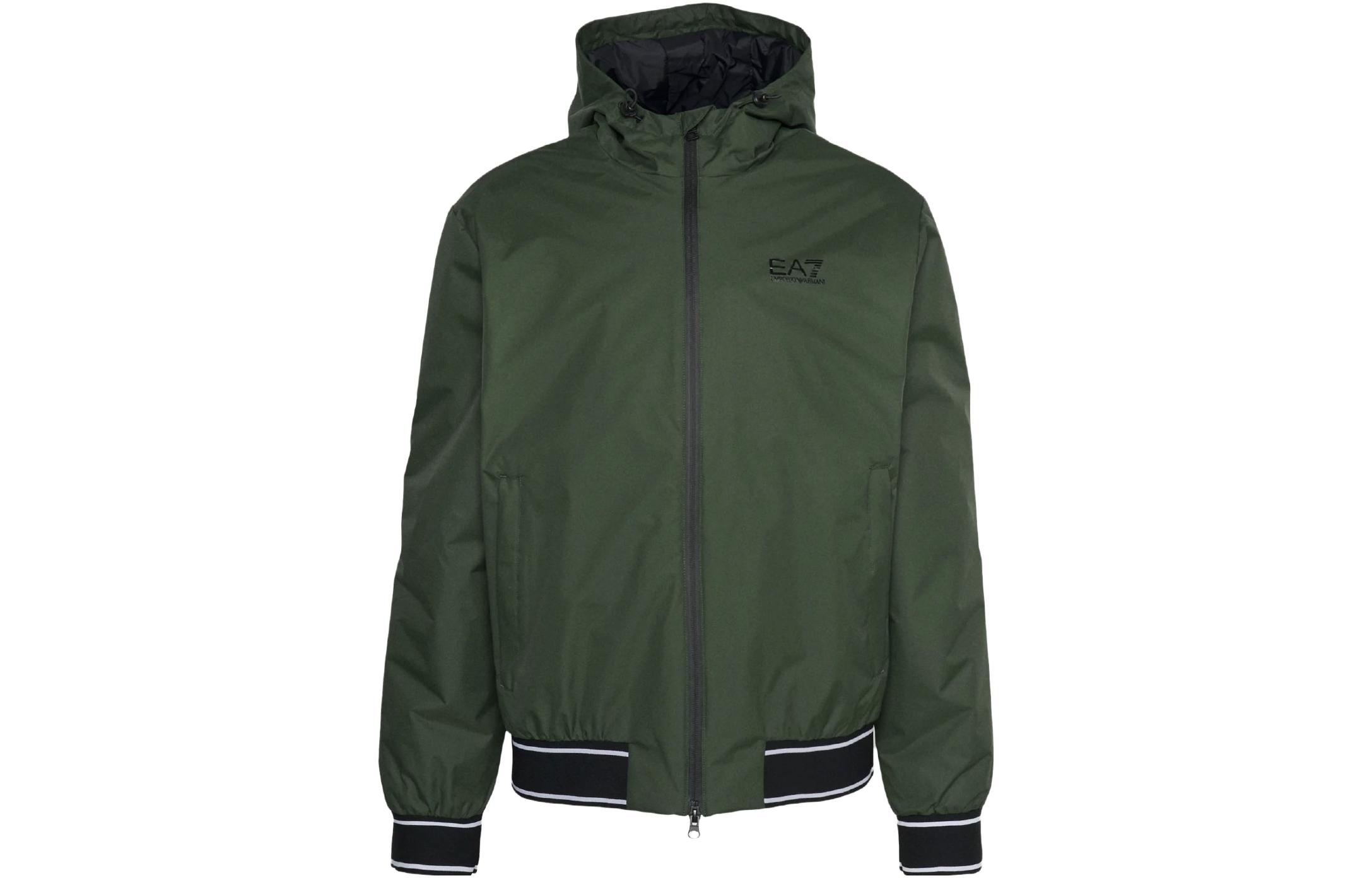 Emporio Armani Solid Green Hooded Zip-Up Fitted Jacket 6RPB08-PN27Z-1845