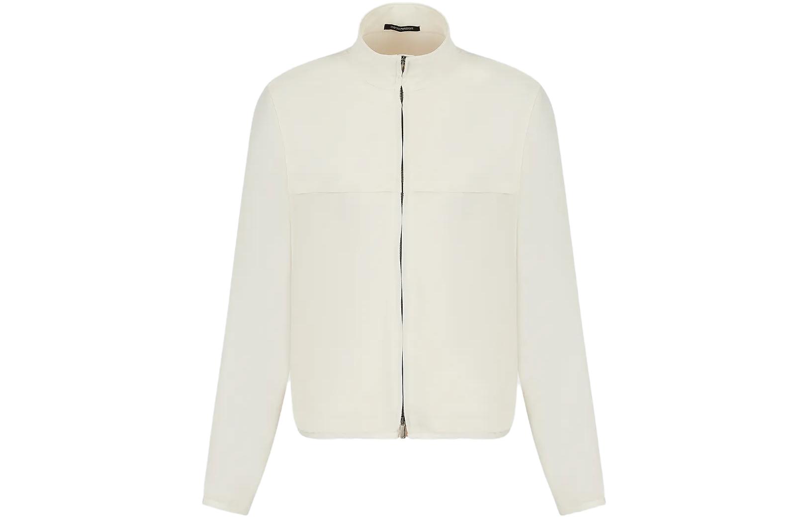 Emporio Armani Solid High-Neck Zip-Up Jacket Off-White D41R60-D1214-1102