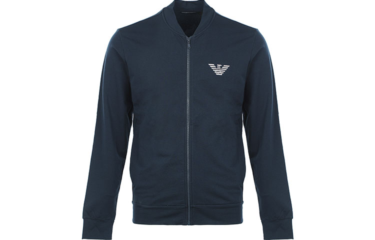 Emporio Armani Solid Logo Embroidered Zip Jacket - Dark Blue 111738-1A5750-0135