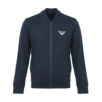 Emporio Armani Solid Logo Embroidered Zip Jacket - Dark Blue 111738-1A5750-0135