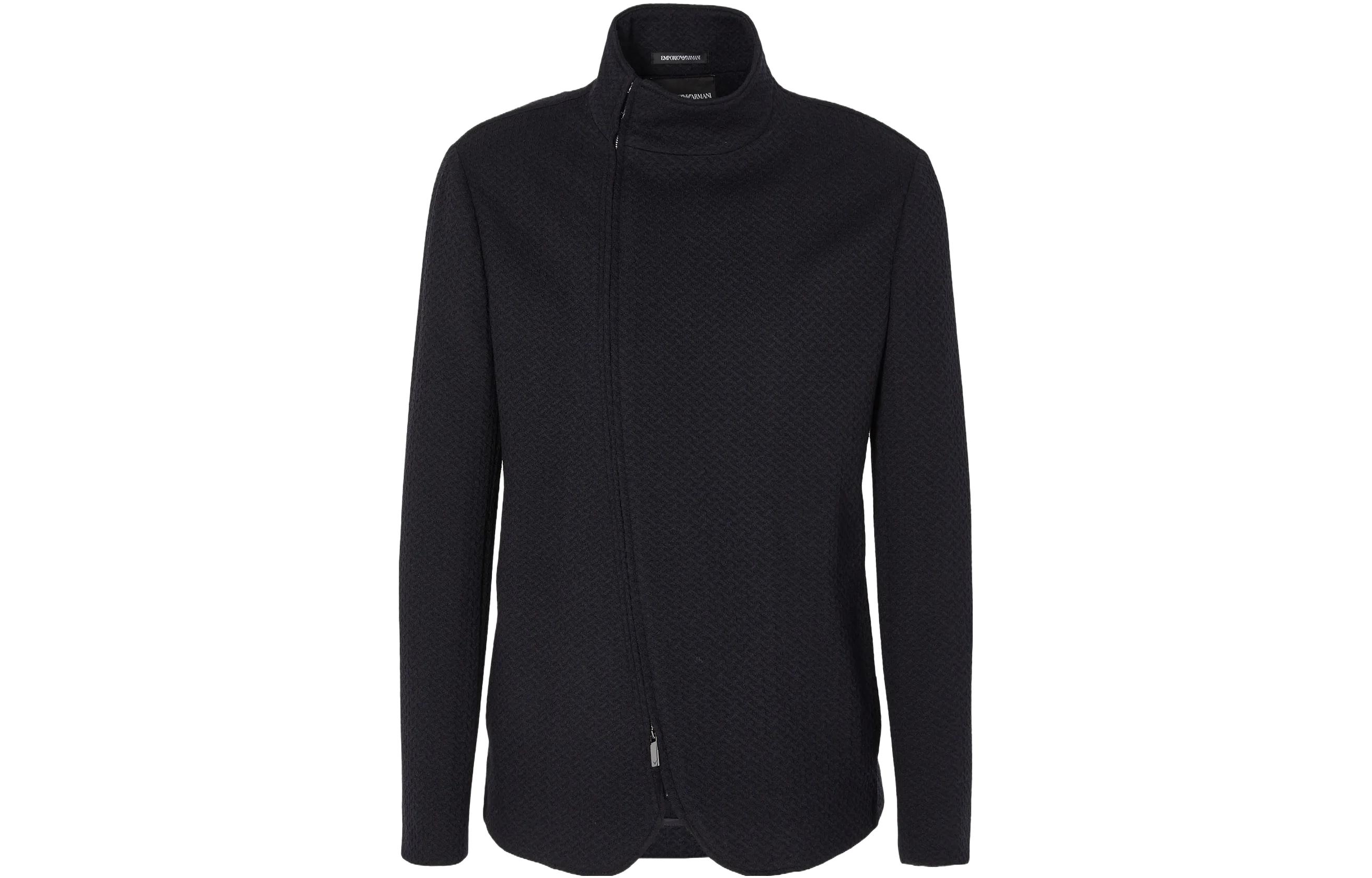 Emporio Armani Solid Navy Blue Zip-Up Jacket with Stand Collar H41G30-E1426-1922