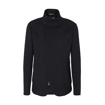Emporio Armani Solid Navy Blue Zip-Up Jacket with Stand Collar H41G30-E1426-1922