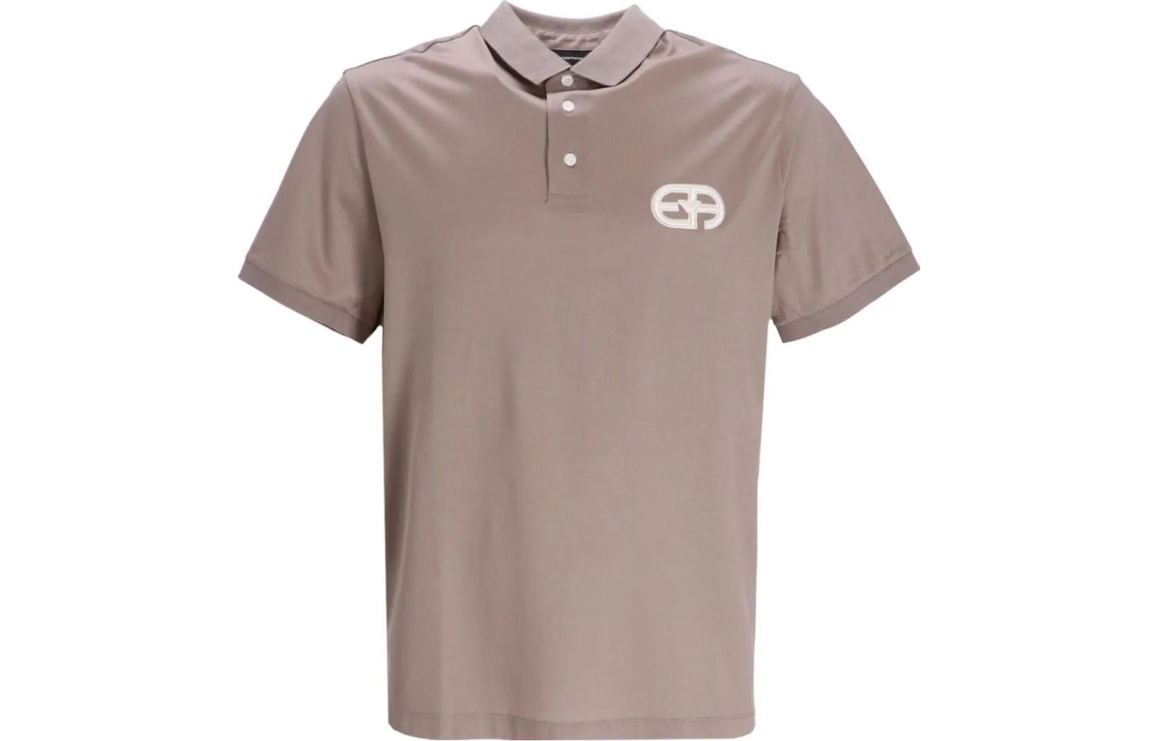 Emporio Armani Solid Polo Shirt in Taupe Gray Short-Sleeve Pullover 8N1FB61-JUVZ-0643