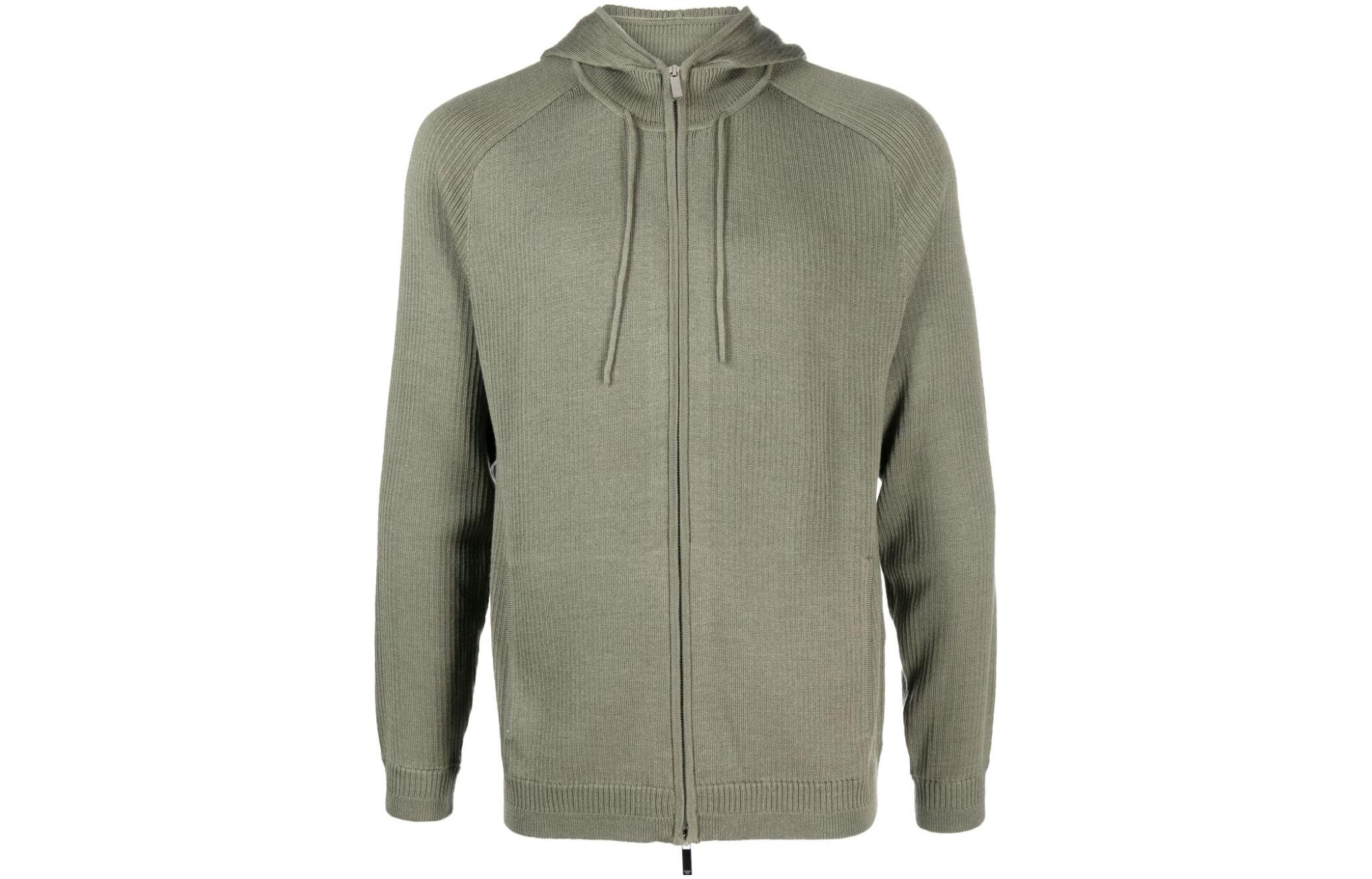 Emporio Armani Solid Ribbed Knit Zip-Up Hoodie Moss Green 6R1BV1-1M06Z-0544
