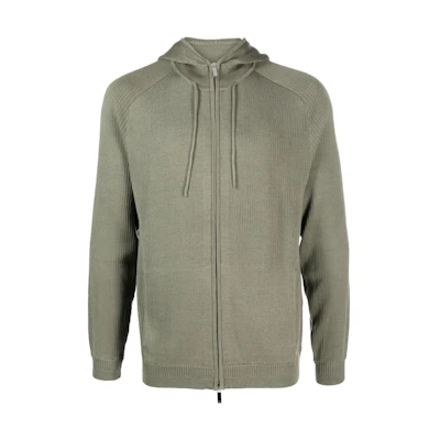 Emporio Armani Solid Ribbed Knit Zip-Up Hoodie Moss Green 6R1BV1-1M06Z-0544